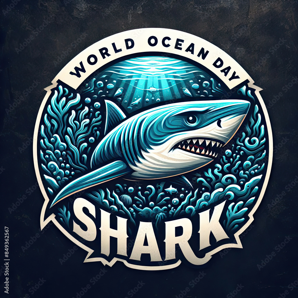 Shark logo and symbol for world ocean day Shark logo and symbol for world ocean day