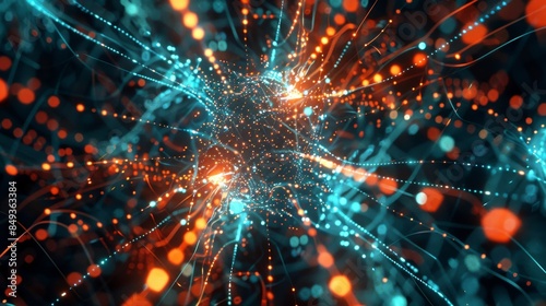 Abstract digital neural network with glowing connections, illustrating complex data transfer and artificial intelligence concepts.