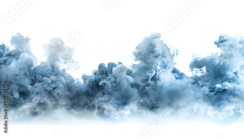 Abstract blue smoke isolated on white background, creating a mysterious and ethereal atmosphere, perfect for creative designs and backgrounds.