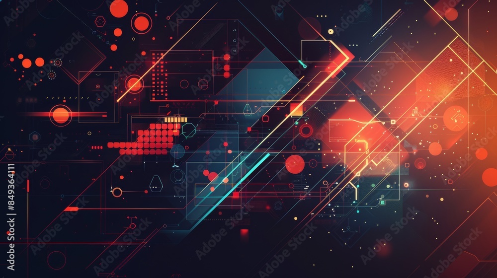 Abstract futuristic geometric shapes background with red and blue digital elements, perfect for technology, innovation, and modern design themes. Abstract futuristic geometric shapes background with red and blue digital elements, perfect for technology, innovation, and modern design themes.