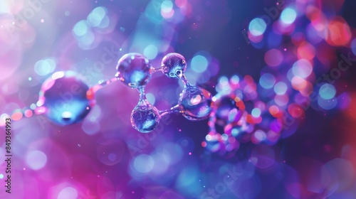 Abstract molecular structure with vibrant bokeh light effects. A visually stunning blend of colors and transparent molecules. photo