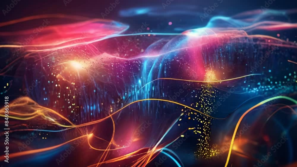 Abstract animation with colorful, flowing swirls and light particles, dynamic, vibrant, ethereal effect. for use in digital art, design projects, or as an eye-catching background. Abstract animation with colorful, flowing swirls and light particles, dynamic, vibrant, ethereal effect. for use in digital art, design projects, or as an eye-catching background.