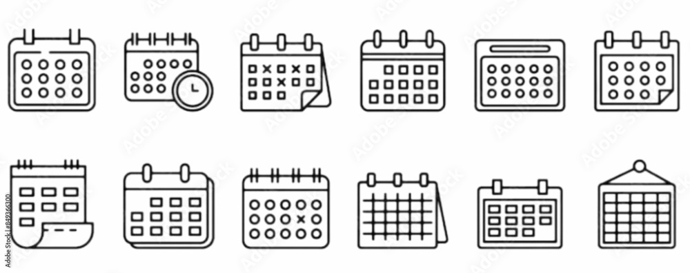 Simple set of calendar related vector line icons. Simple set of calendar related vector line icons.
