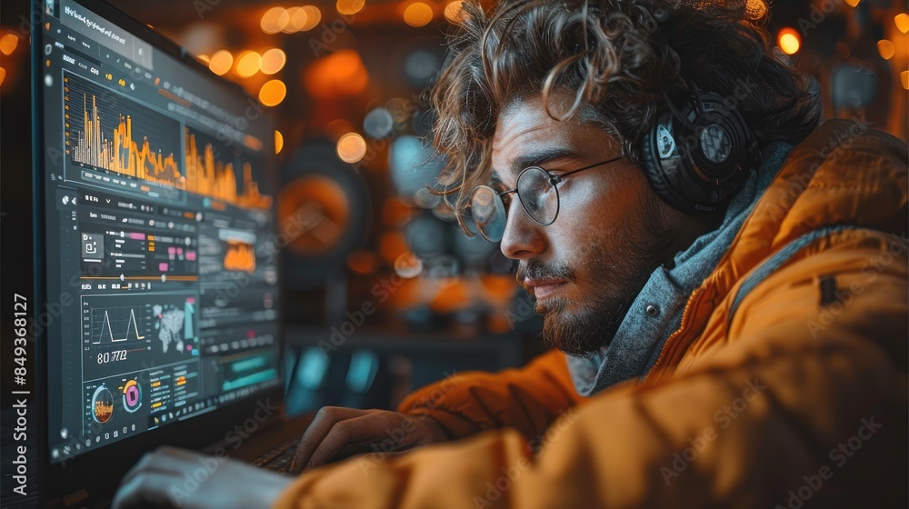 A confused person looking at complex crypto charts and graphs on a laptop screen, while easily managing their crypto investment portfolio on a user-friendly mobile app interface. Generative AI. A confused person looking at complex crypto charts and graphs on a laptop screen, while easily managing their crypto investment portfolio on a user-friendly mobile app interface. Generative AI.