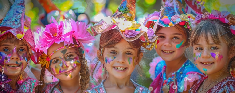 Kids participating in a costume contest for International Children's Day, creative and colorful outfits, 4K hyperrealistic photo. Kids participating in a costume contest for International Children's Day, creative and colorful outfits, 4K hyperrealistic photo.