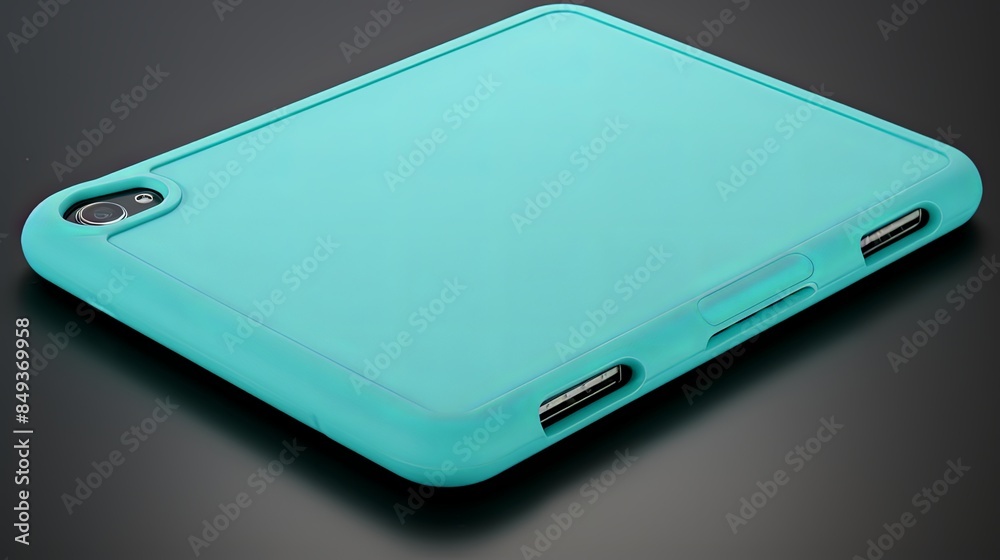A blue case for a tablet or smartphone. The case is made of plastic and has a clear window A blue case for a tablet or smartphone. The case is made of plastic and has a clear window