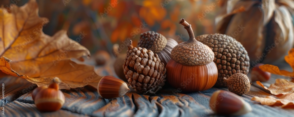 Making acorn crafts for National Acorn Day, October 22nd, cute decorations and natural materials, 4K hyperrealistic photo. Making acorn crafts for National Acorn Day, October 22nd, cute decorations and natural materials, 4K hyperrealistic photo.