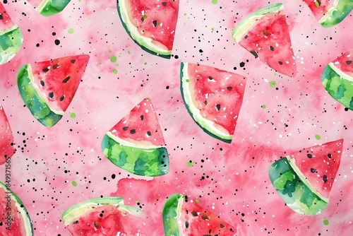refreshing summer delight seamless watercolor watermelon pattern on pink splattered background