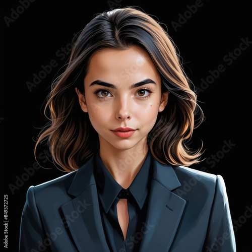 portrait of a woman suit, isolated black background, art vector style