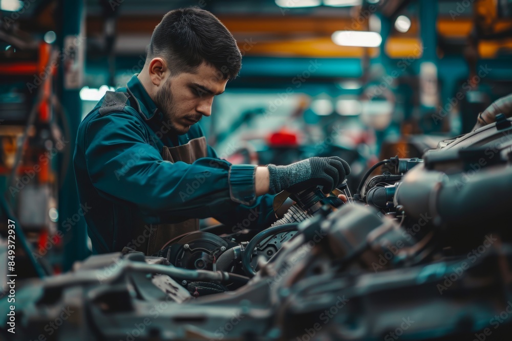 Mechanic Assembling Car Engine for Precision Automotive Repair and Maintenance Tasks Mechanic Assembling Car Engine for Precision Automotive Repair and Maintenance Tasks