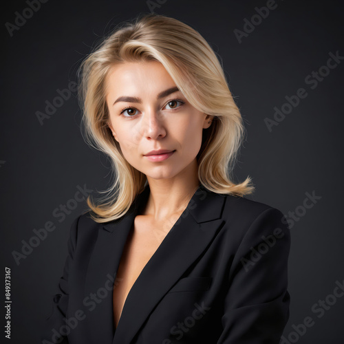 portrait of a woman suit, isolated black background, art vector style