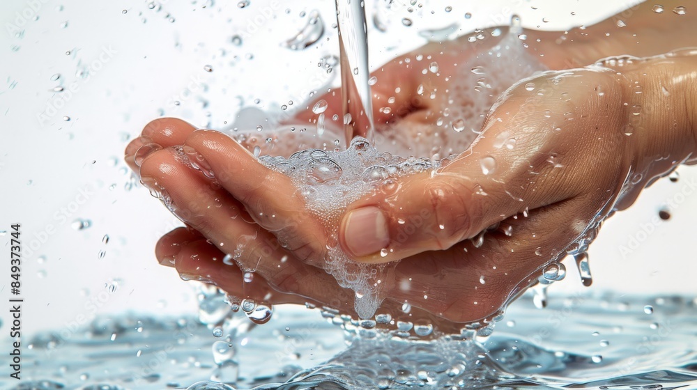 handwashing two hands being washed with soap and running water ,healthy , clean, for presentation handwashing two hands being washed with soap and running water ,healthy , clean, for presentation