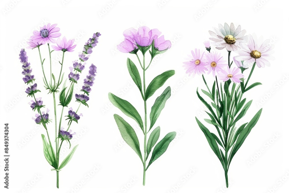 Naklejka premium Watercolor collection of delicate spring flowers