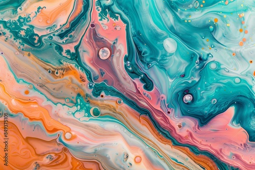 turquoise, orange and pink bacgkround texture, abstract, blended, acrylic pour photo
