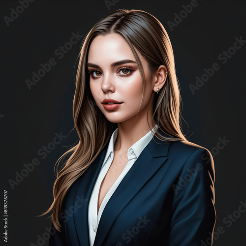 portrait of a woman suit, isolated black background, art vector style