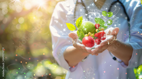 Fresh fruit in the hands of a doctor