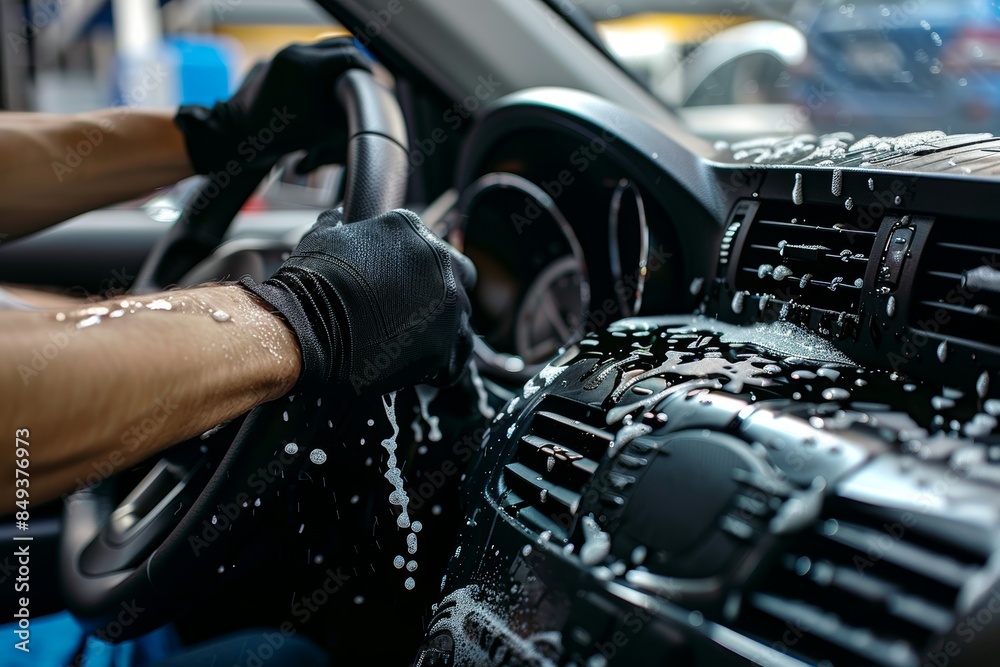 Detailed Car Dashboard Cleaning and Polishing to Highlight Cleanliness and Care for Automotive Maintenance Detailed Car Dashboard Cleaning and Polishing to Highlight Cleanliness and Care for Automotive Maintenance