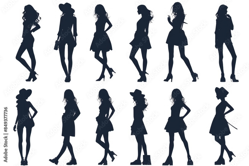 Obraz premium Vintage-inspired illustrations of women in dresses and hats, perfect for fashion, lifestyle, or editorial use