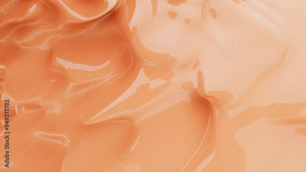 Abstract liquid animation against a peach background. The cream, which is smooth, beige, and wavy, creates a soothing and calming effect. 3d rendering not AI