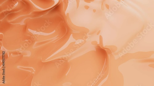 Abstract liquid animation against a peach background. The cream, which is smooth, beige, and wavy, creates a soothing and calming effect. 3d rendering not AI