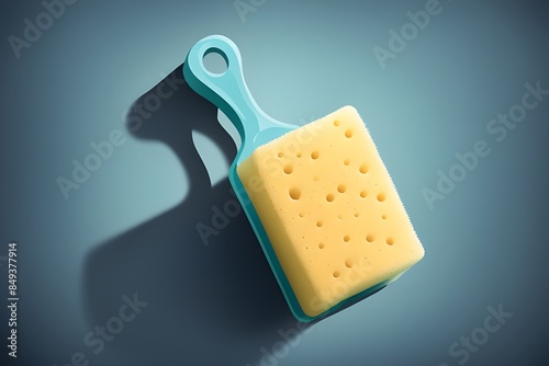 Sponges for cleaning against a white backdrop. Long Shadowed Bath Sponge Icon. a vibrant yellow and blue scrubbie. The scrubbie is placed against a pink background, creating a striking contrast. photo