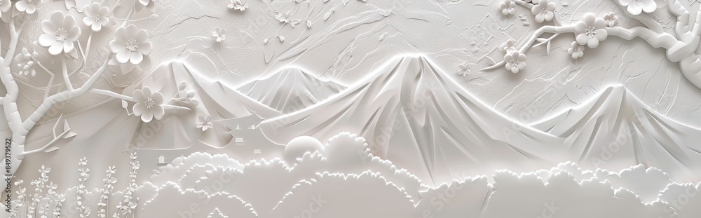 Beautiful mountain 3d relief wallpaper. Mural wallpaper. Wall art. AI generated illustration. Beautiful mountain 3d relief wallpaper. Mural wallpaper. Wall art. AI generated illustration.