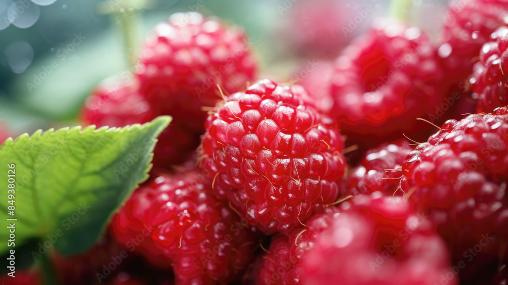 Closeup of fresh ripe raspberries with soft focus background Closeup of fresh ripe raspberries with soft focus background