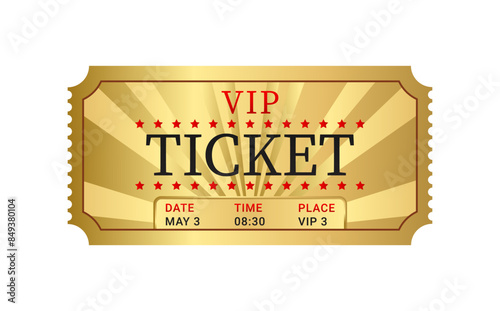 VIP ticket or gold pass isolated on white background