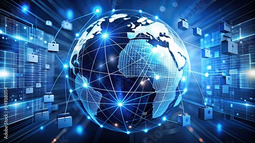 A businessman has access to a global network that connects to information retrieval, document management, and streamlined workflow processes. © REZAUL4513