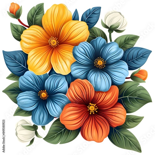 Colorful Floral Illustration with Vibrant Blooms © Noppakun