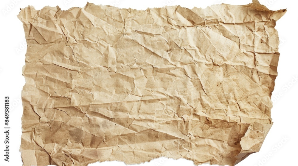 Obraz premium A single piece of brown paper on a plain white background, suitable for use as a placeholder or in graphic design projects