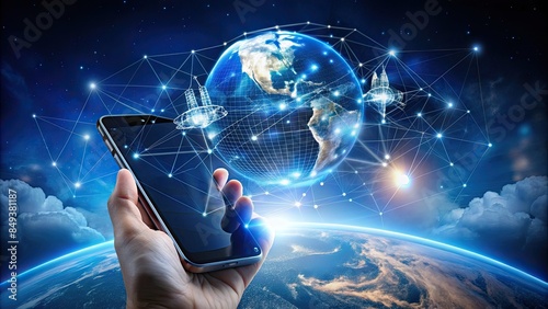 worldwide mobile internet communications. using a wireless satellite network to access the internet on a phone.