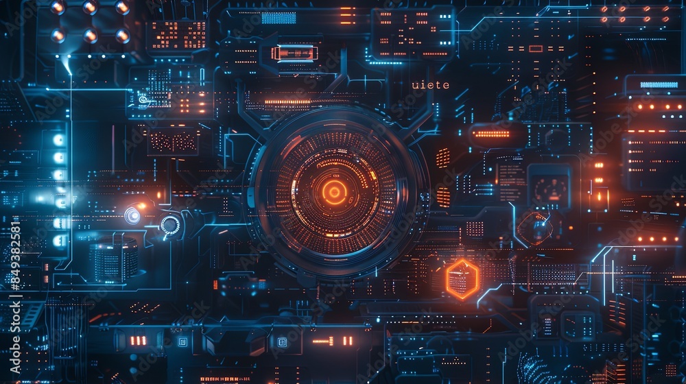 An abstract depiction of a futuristic cybersecurity network, showcasing digital locks, shields, and network nodes protected by AI algorithms. Generative AI