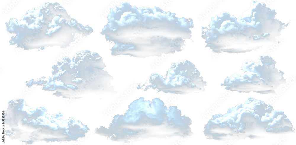 mega set of fluffy blue clouds. Isolated transparent background PNG ...