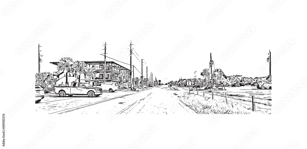 Print Building view with landmark of St. George Island is the island in Florida. Hand drawn sketch illustration in vector. Print Building view with landmark of St. George Island is the island in Florida. Hand drawn sketch illustration in vector.