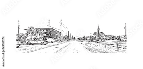 Print Building view with landmark of St. George Island is the island in Florida. Hand drawn sketch illustration in vector.
