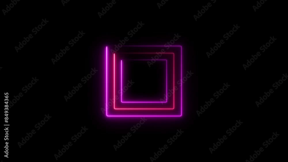 Glowing neon square frame animation and moving neon square border shape background. Glowing neon square frame animation and moving neon square border shape background.