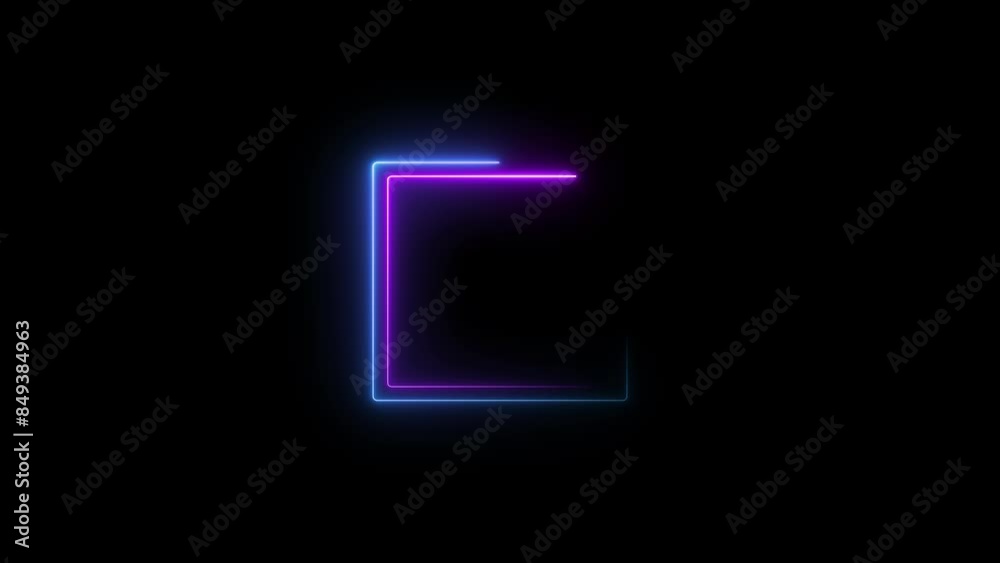 Glowing neon square frame animation and moving neon square border shape background. Glowing neon square frame animation and moving neon square border shape background.