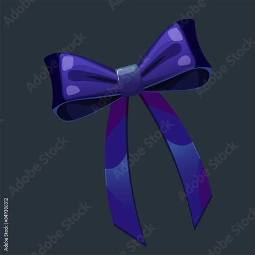 Ribbon bow with long ropes. Cute minimalistic ribbon bow design. Vector illustration of a blue bow