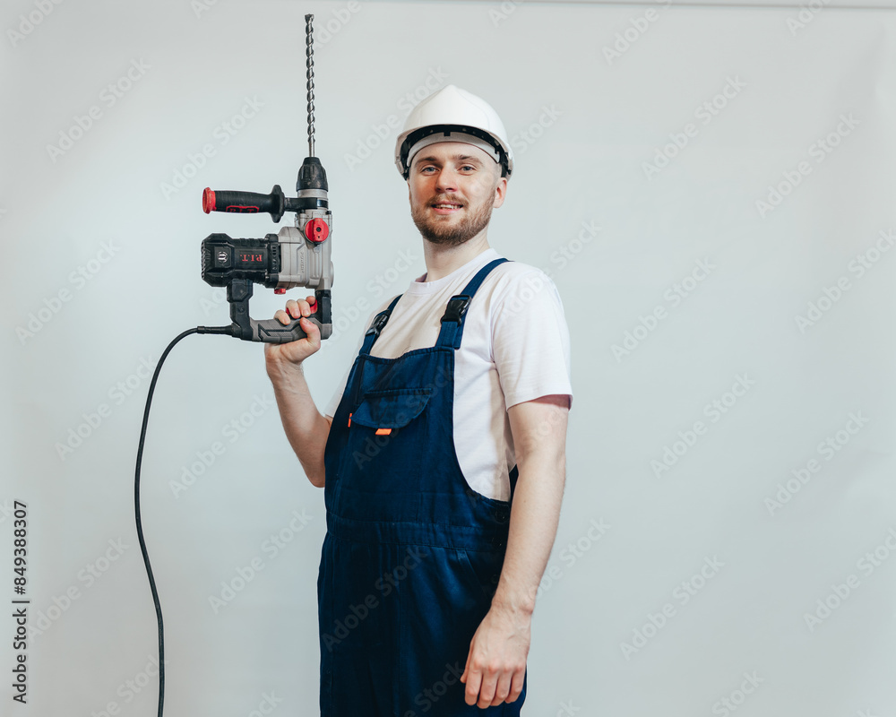 happy worker with a drill happy worker with a drill