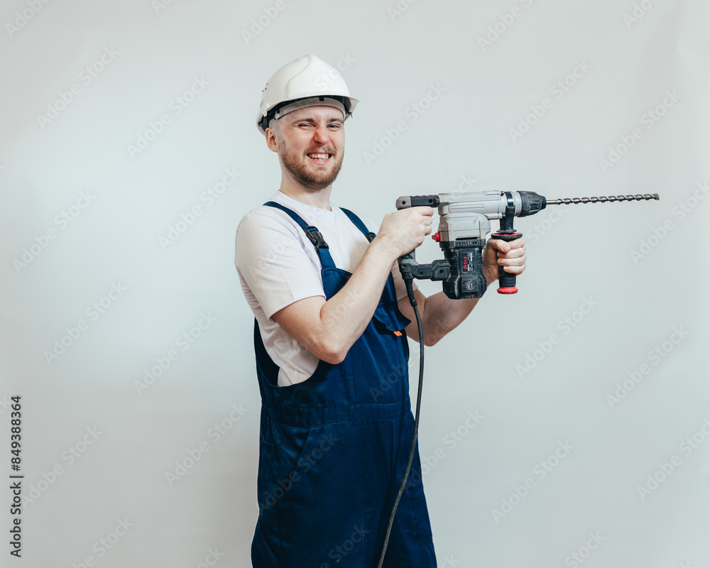 worker with drill worker with drill