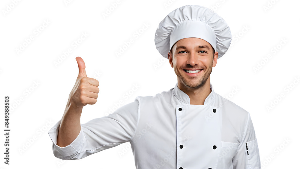 Smiling Chef man in Uniform Giving Thumbs Up Smiling Chef man in Uniform Giving Thumbs Up