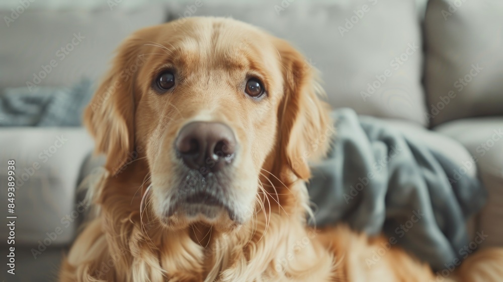 A dog is lying down on the floor in front of a couch, providing a warm and cozy scene