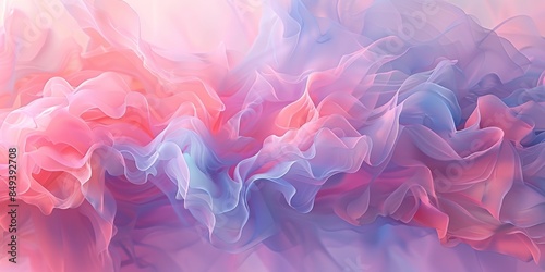 Digital abstract artwork featuring soft, undulating fabric-like forms in shades of pink and blue, creating a flowing and dreamy visual texture.