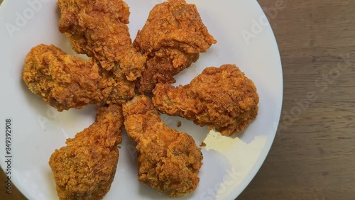 Rotating Plate of Spicy Fried Chicken Wings - Close Up Food Presentation