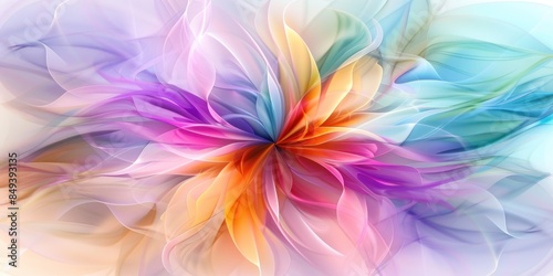 Vibrant digital abstract creation resembling a flower with petals unfolding in a colorful burst of pink, orange, and blue tones.