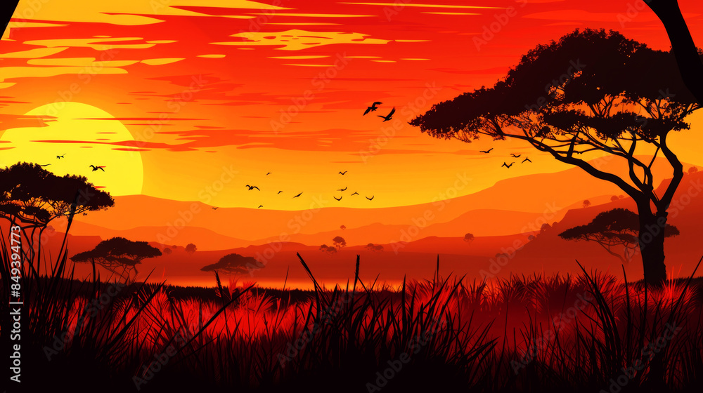 Obraz premium illustration art at evening on savannah