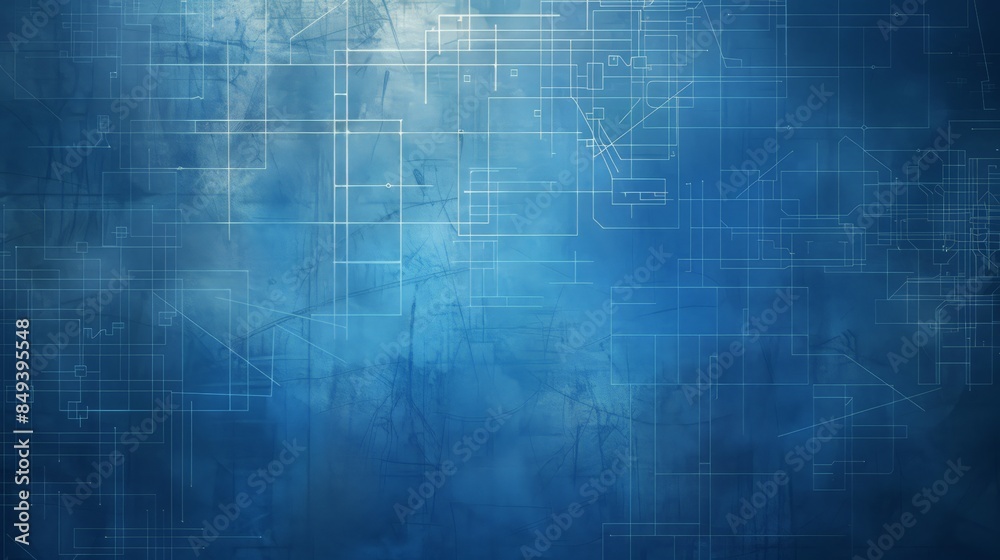 Design a blue background with faint grid lines, resembling a blueprint.