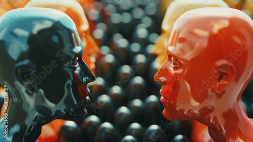 A 3D illustration depicts cultural and social divides, ideological battles, racism, and the clash between conservative and liberal politics, highlighting community psychology.