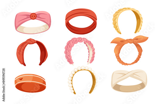 Collection of headband with different shapes and color vector illustration isolated on white background